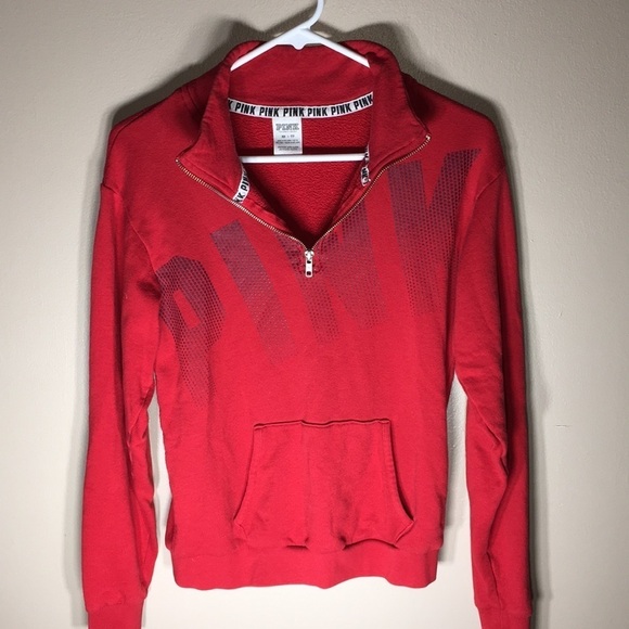 PINK Victoria’s Secret quarter zip hoodie XS red hoodie PINK VS QUARTER zip - Picture 8 of 14